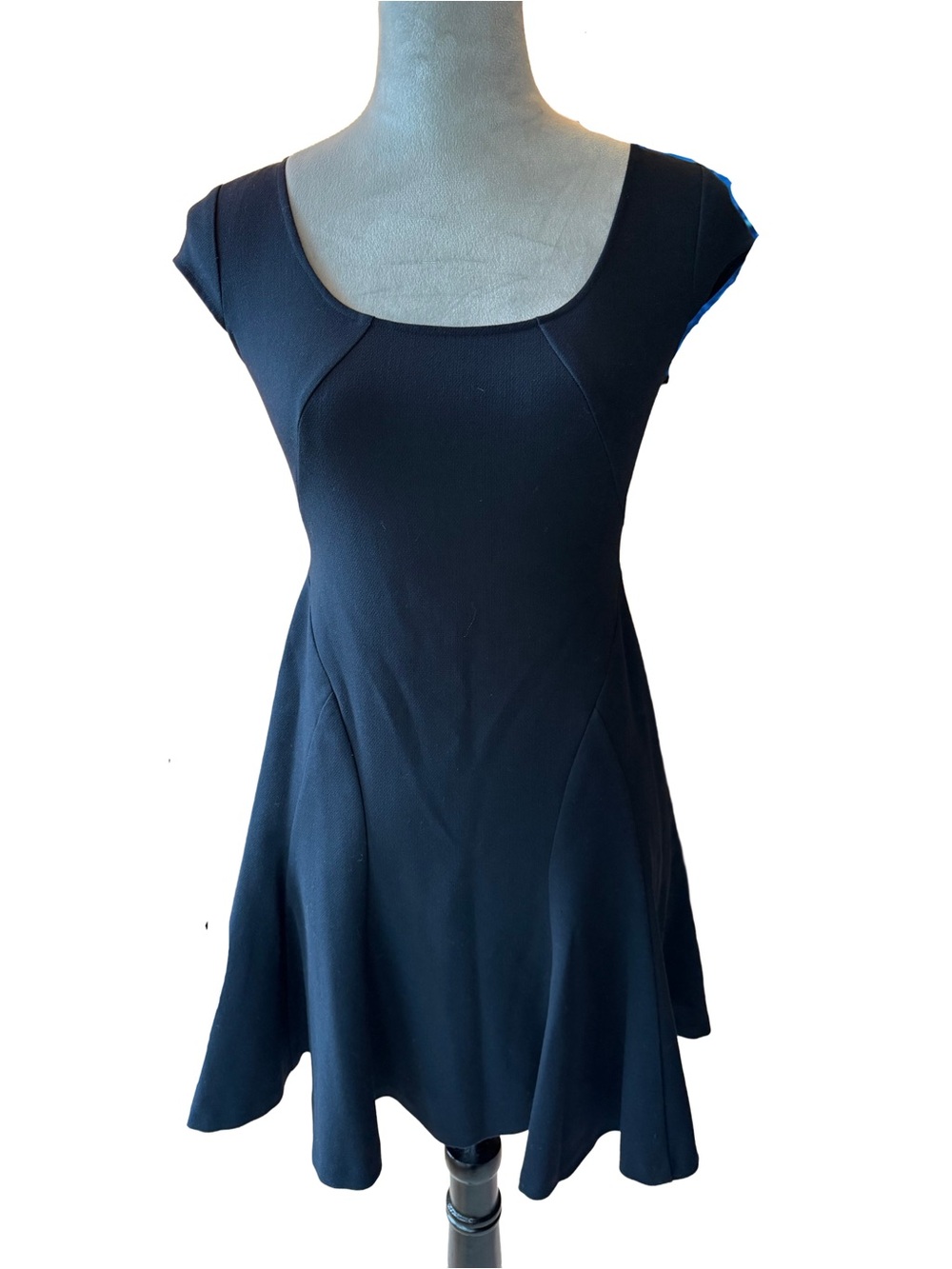 LOFT Navy Fit Flare Dress Women 00P XXS Petite Cap Sleeve Princess Seam Mini - Picture 2 of 8